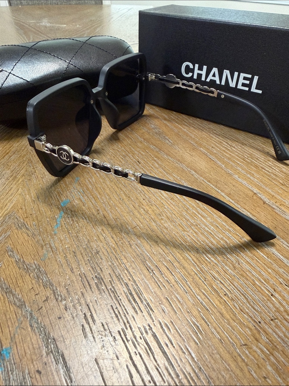 CHANEL Black & Silver Oversized Square Women's Sunglasses - Picture 5 of 8